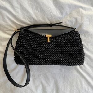 Toteme Small T Lock Black Woven Crossbody Bag